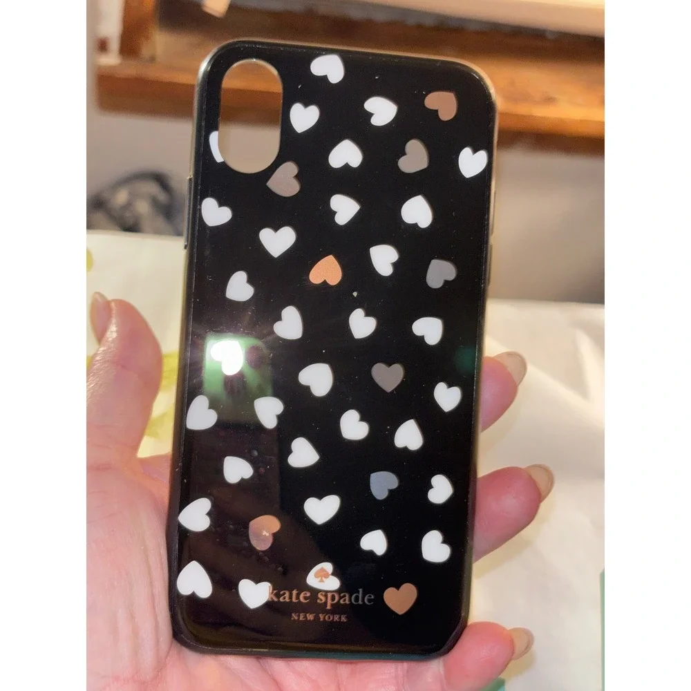 Kate Spade New York iPhone XS X Case Black Scattered Hearts Hardshell Cover